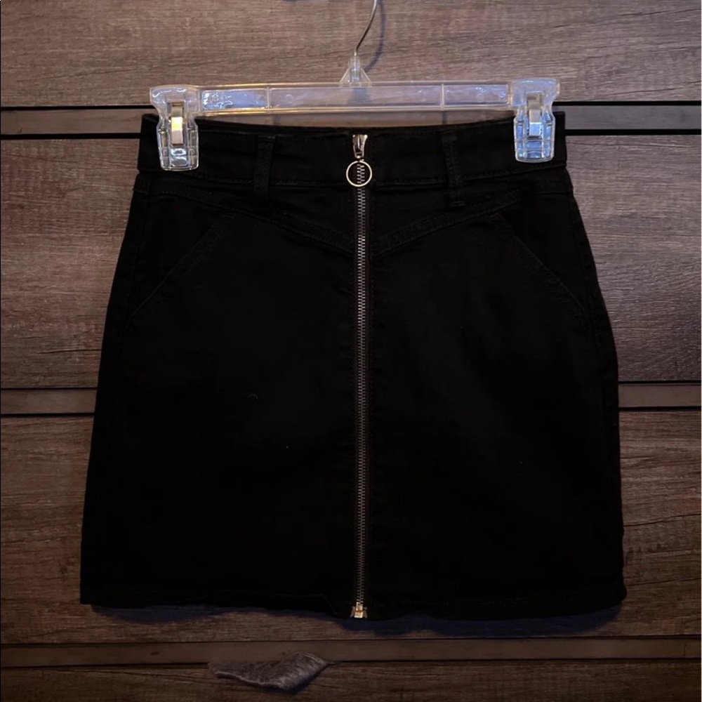 black zip front skirt